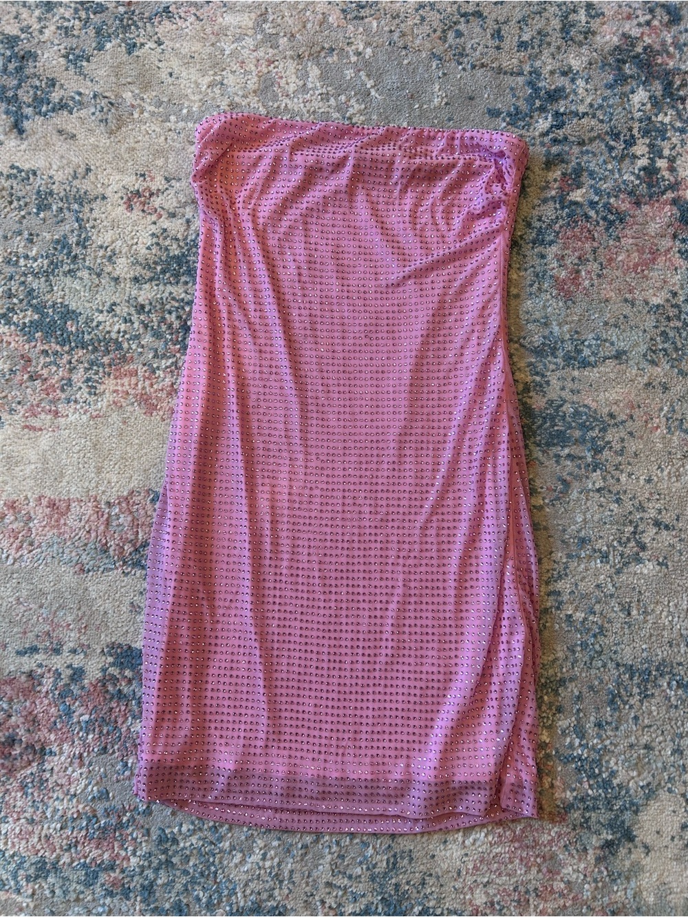 Lucy in the Sky Strapless Pink Eyelet Midi Dress